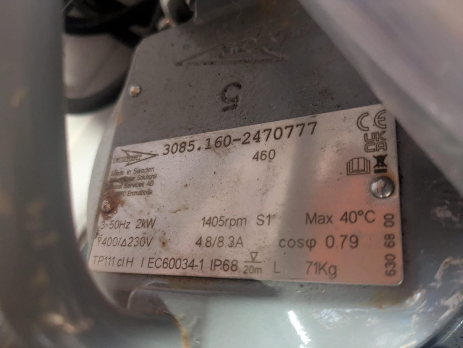 Flygt NS 3085.160 MT 460 2kw 415v Submersible Waste Pump #4514