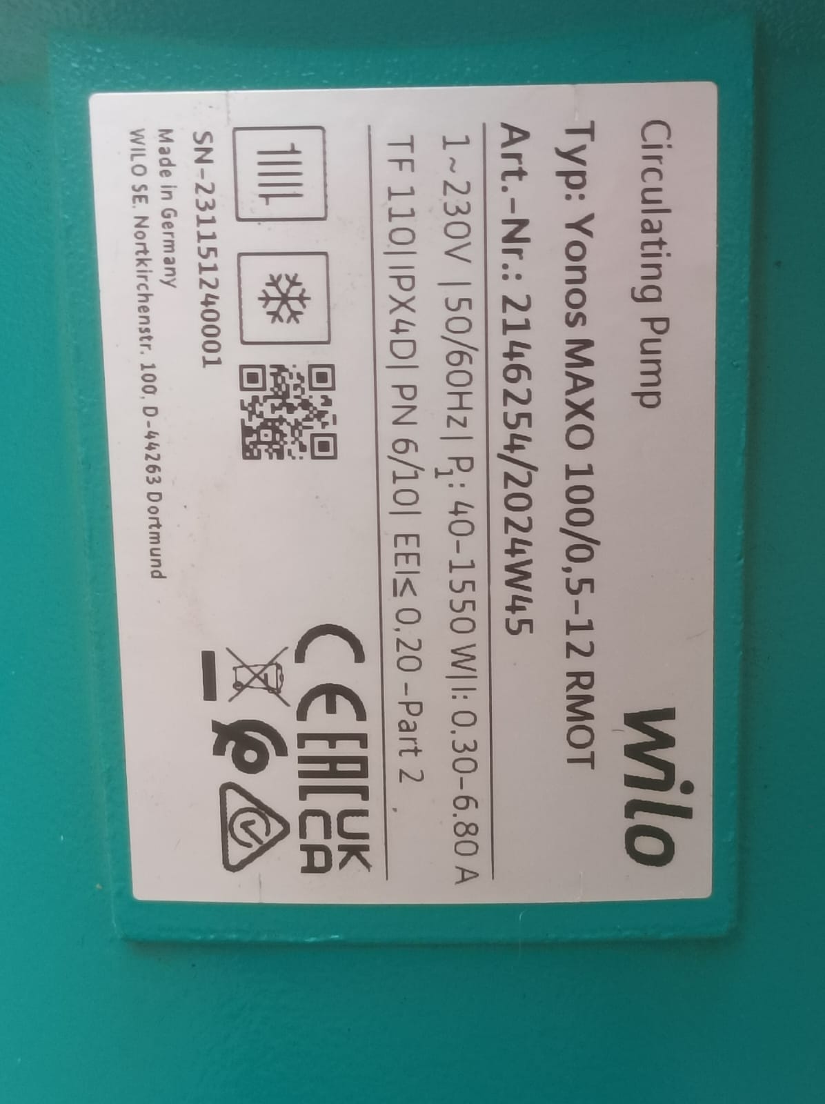 Wilo Circulating Pump - Yonos MAXO-D 100/0,5-12 RMOT Replacement Head 2146254 230v #4484