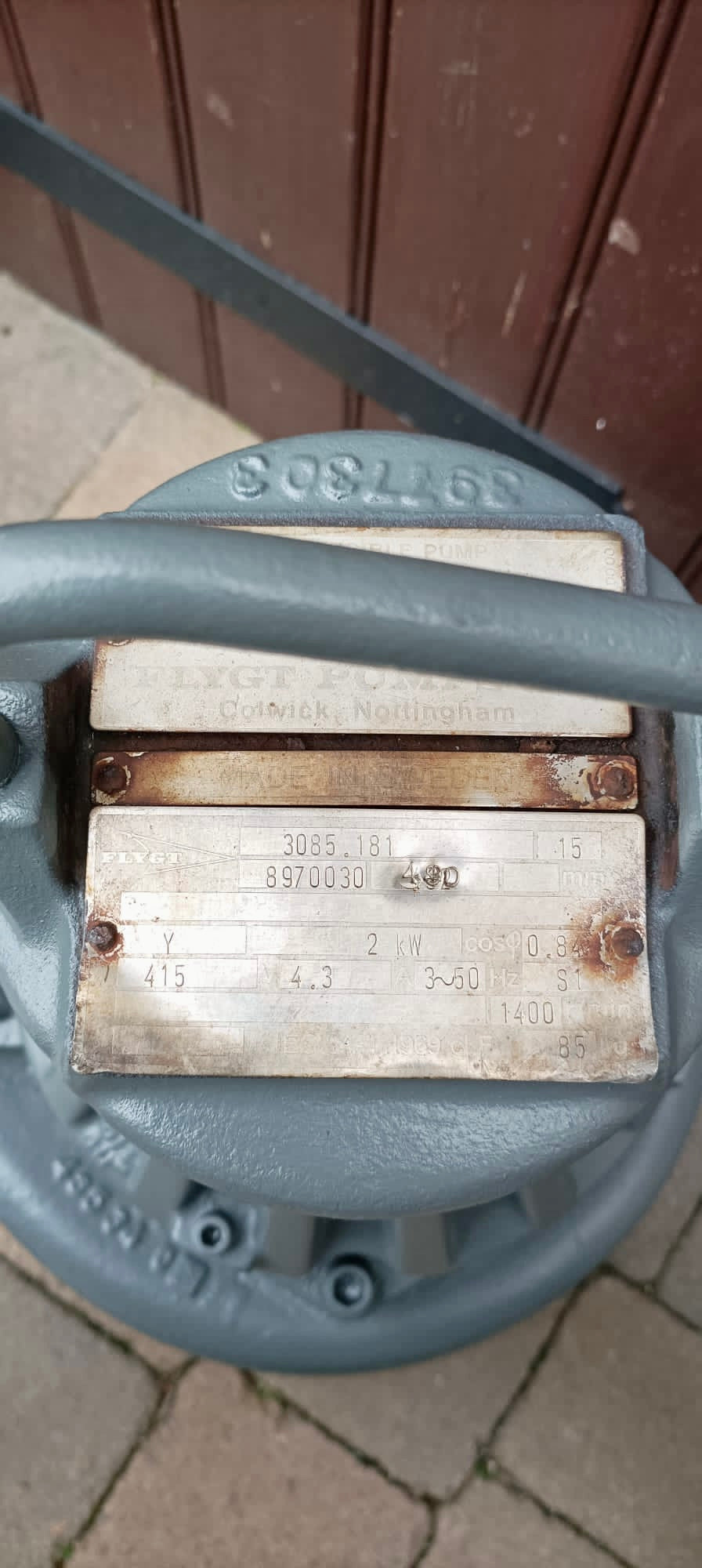 Flygt FS 3085.181 LT 490 2KW 3PH Submersible Sludge Chopper Pump DN80 #3838 USED