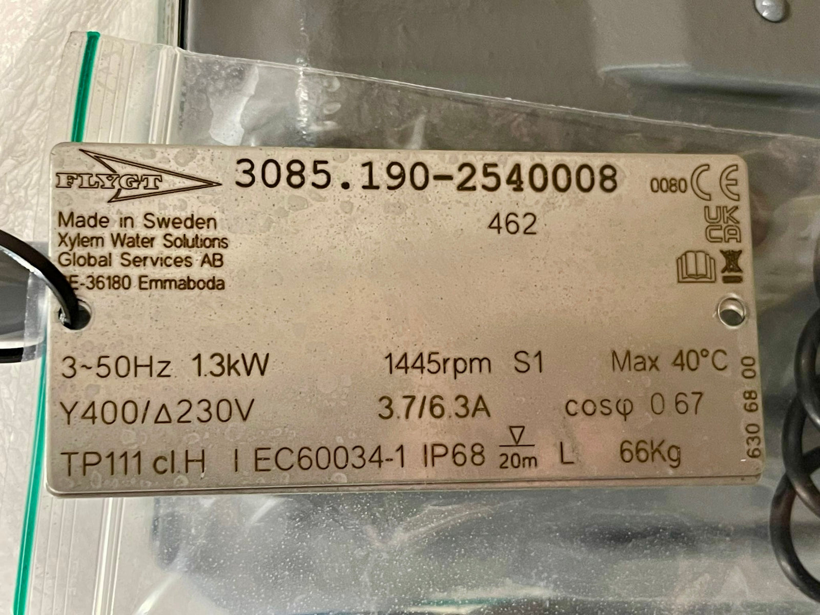Flygt NS 3085.190 462 MT 1.3kw 400v submersible waste water pump #4794
