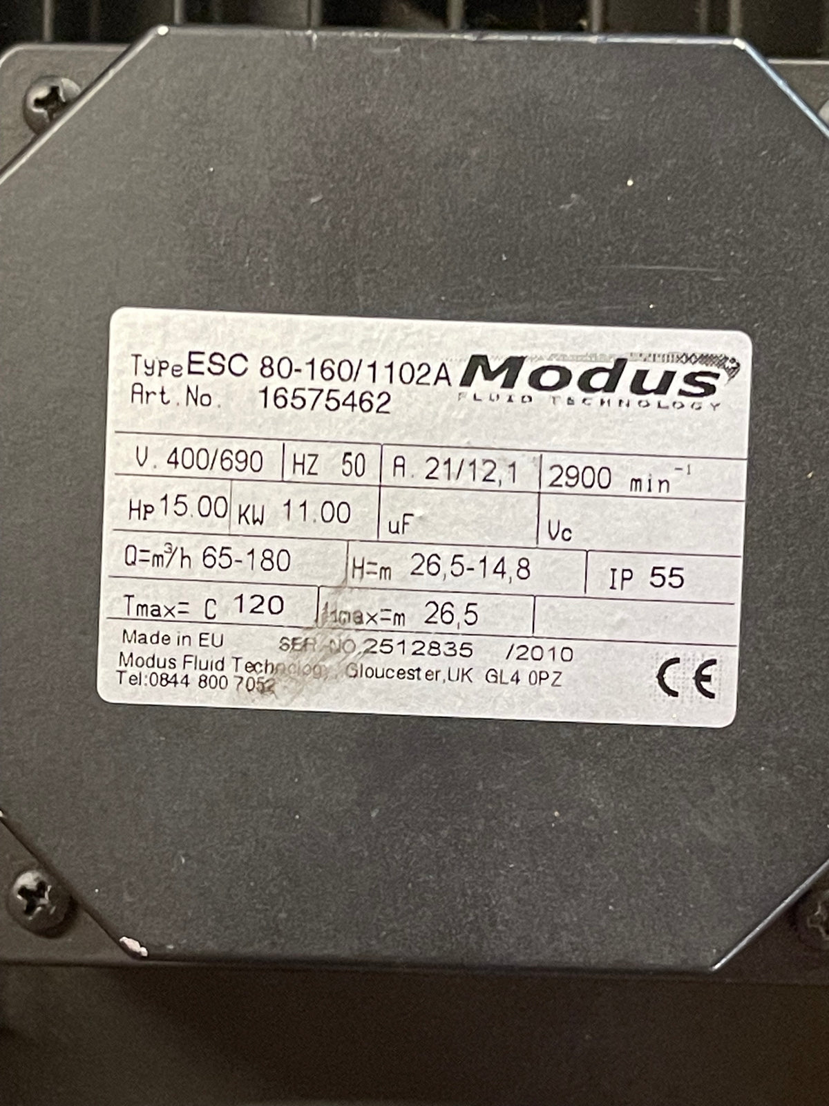 Modus ESC 80-160/1102A End Suction Circulator Pump 16575462 DN80 11kW #4697