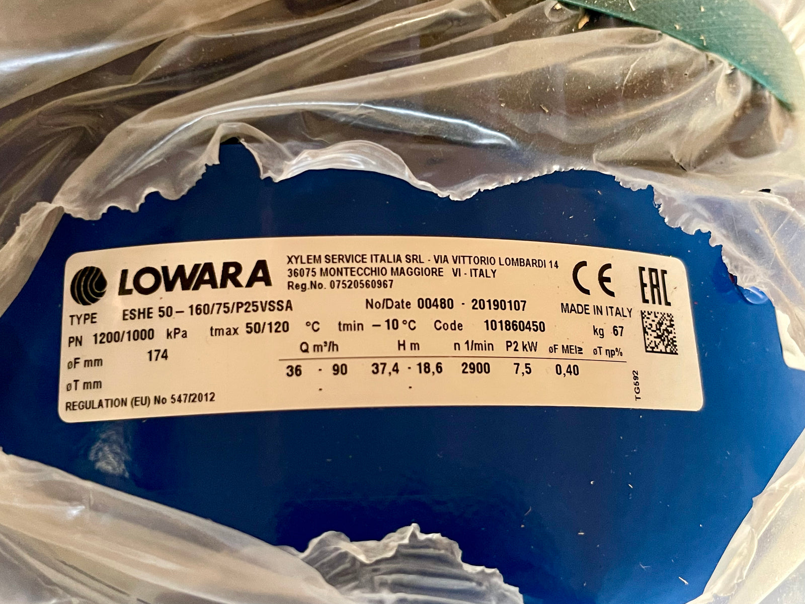 Lowara ESHE 50-160/75/P25VSSA End Suction Circulator Pump 101860450 DN50 7.5kW #4729