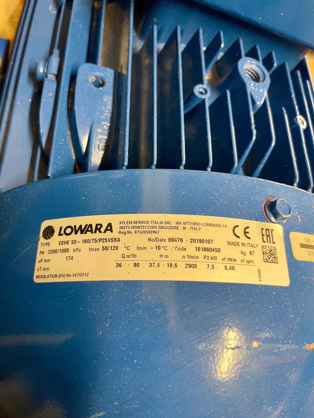 Lowara ESHE 50-160/75/P25VSSA End Suction Circulator Pump 101860450 DN50 7.5kW #4730 USED
