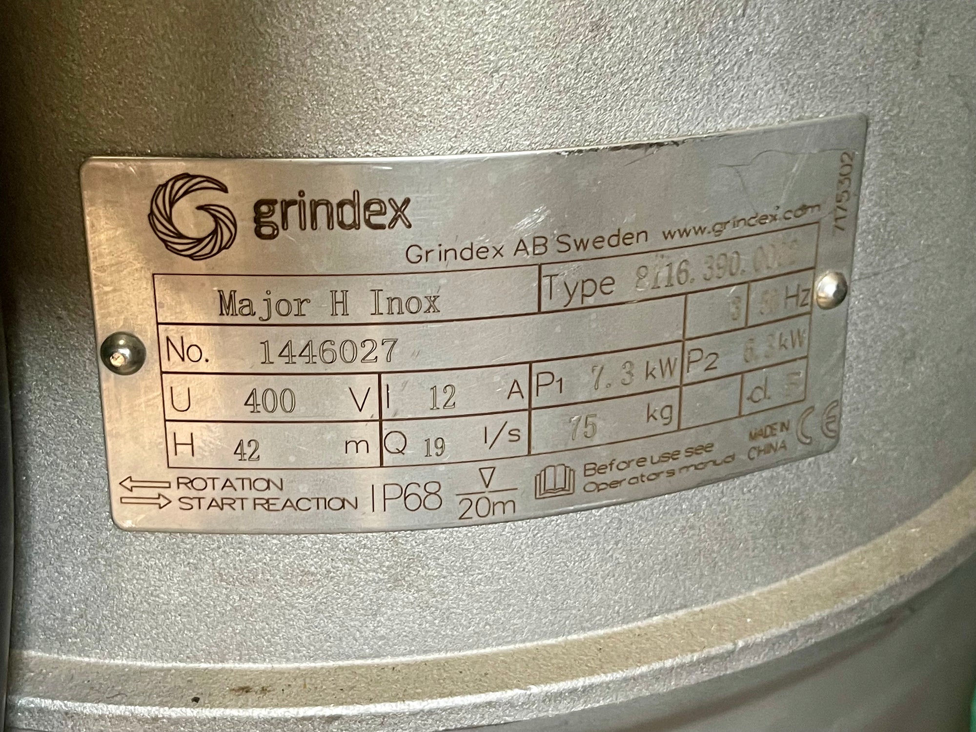 Grindex Major H Inox 8116.390 Pump DN80 3" 6.3kW #4732