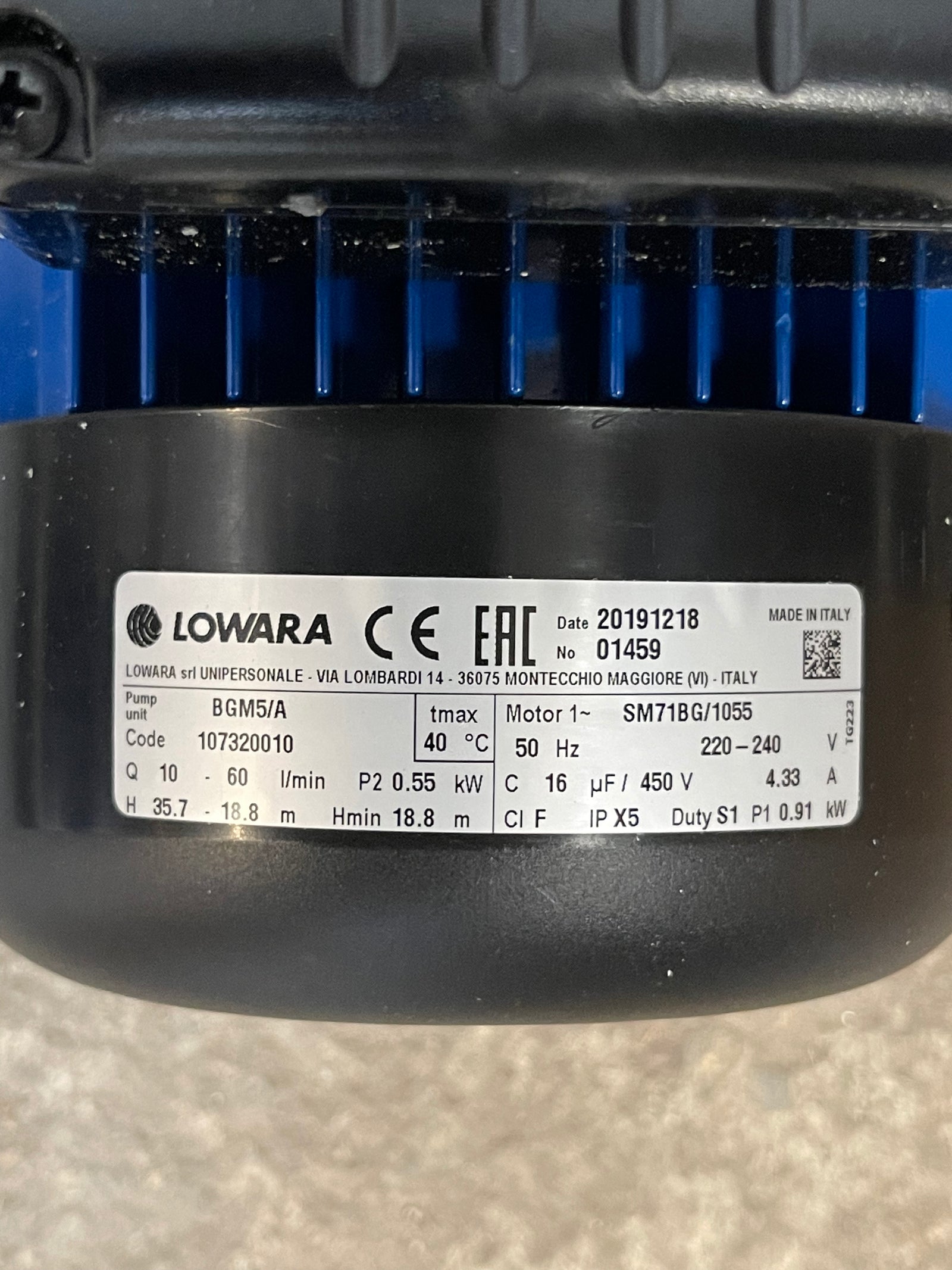 Lowara BGM5/A Self Priming Pump 107320010 0.55kW 240v #4733