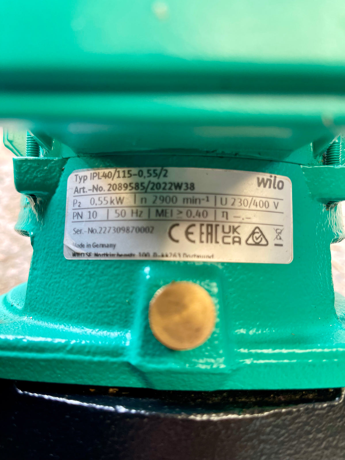 Wilo IPL 40/115-0,55/2 2089585 Dn40 In Line Pump 415v #4724 USED