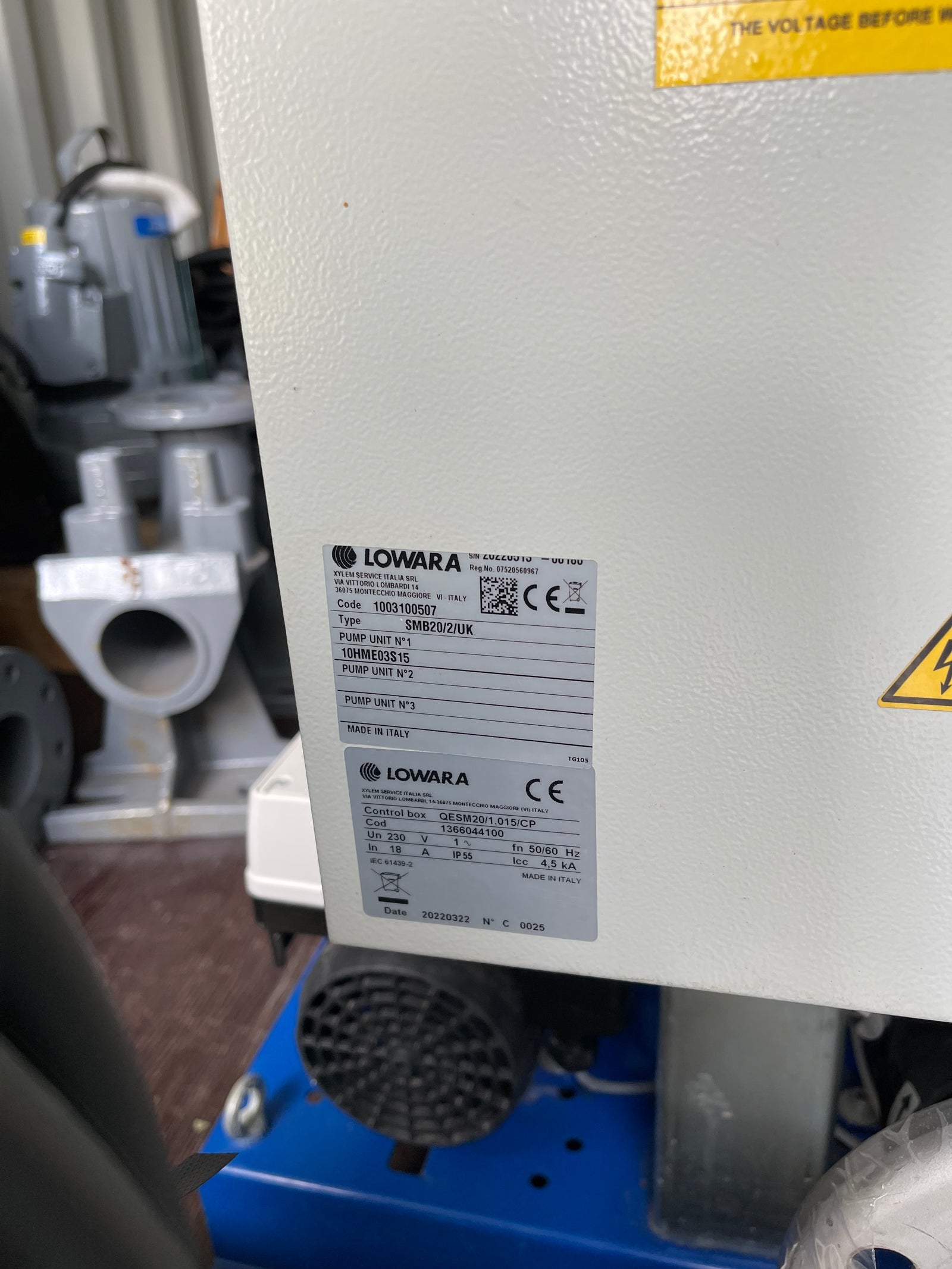 LOWARA SMB20/A/10HME03S15/M2/UK – 1003100507 5 BAR Booster Pump Set 1.5kW 240v #3760