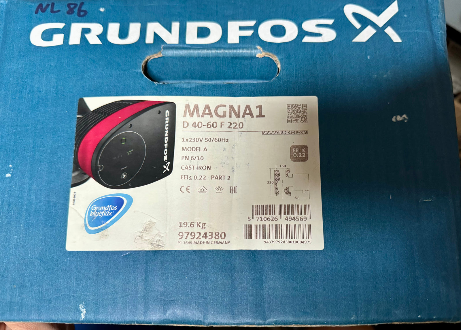 Grundfos Magna1 D 40-60 F 97924380 220mm Twin-Head Flanged Circulating Pump #NL86