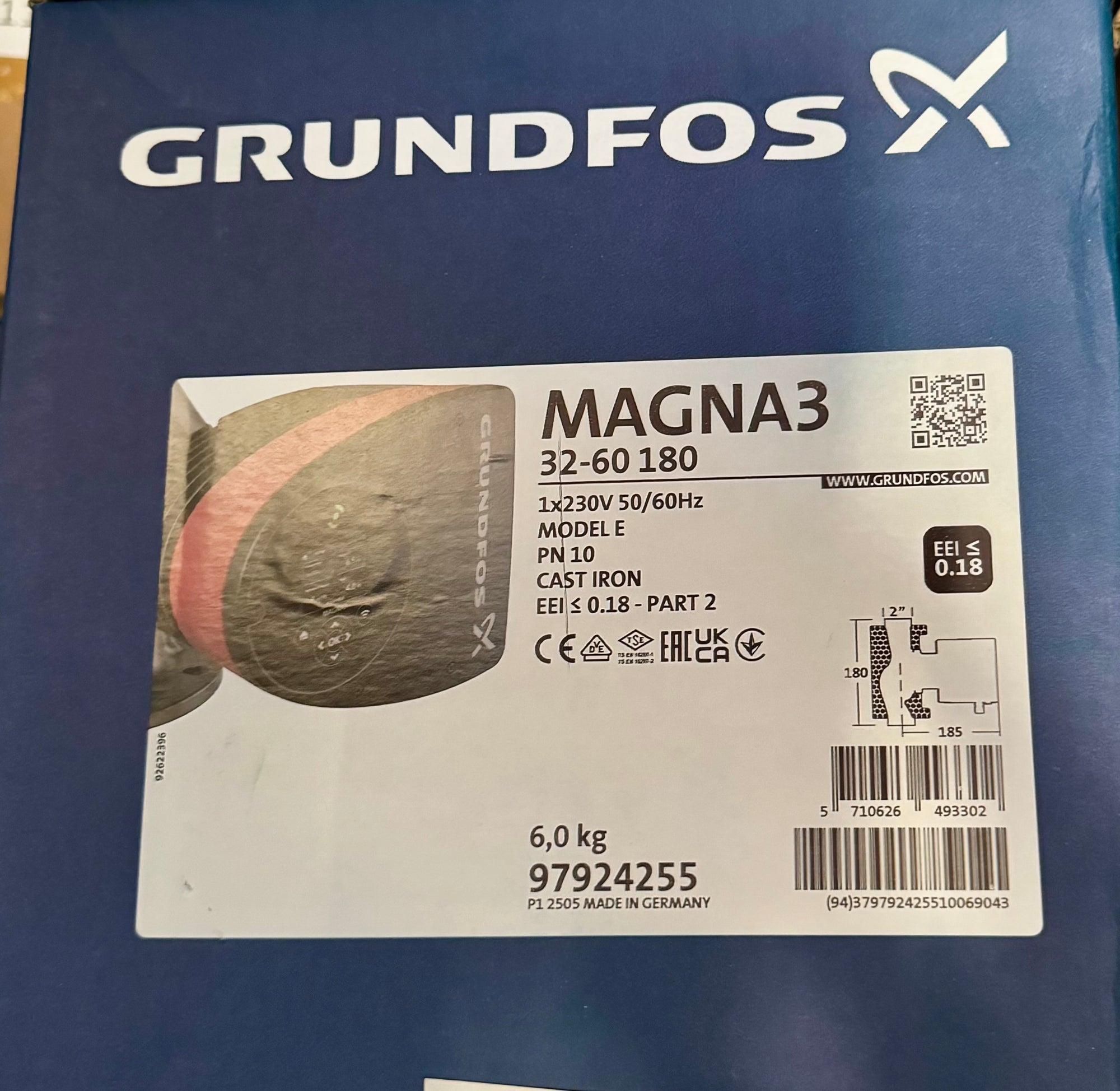 Grundfos Magna3 32-60 Pump Heating Circulator 240v Threaded 97924255 #4551