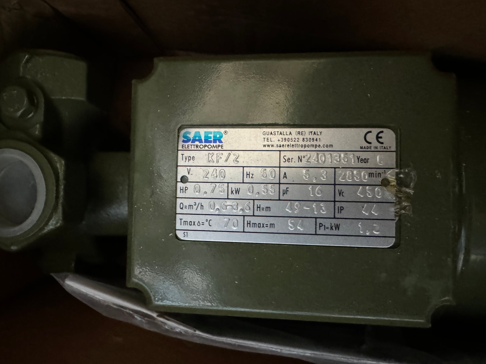 SAER KF2 Peripheral Pump 240v 0.75kW #4560