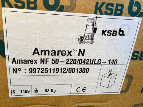 KSB Amarex Twin Pump System N F 50-220/042 ULG 140 Submersible Waste Sludge 4.2kw DN50 415V #3842