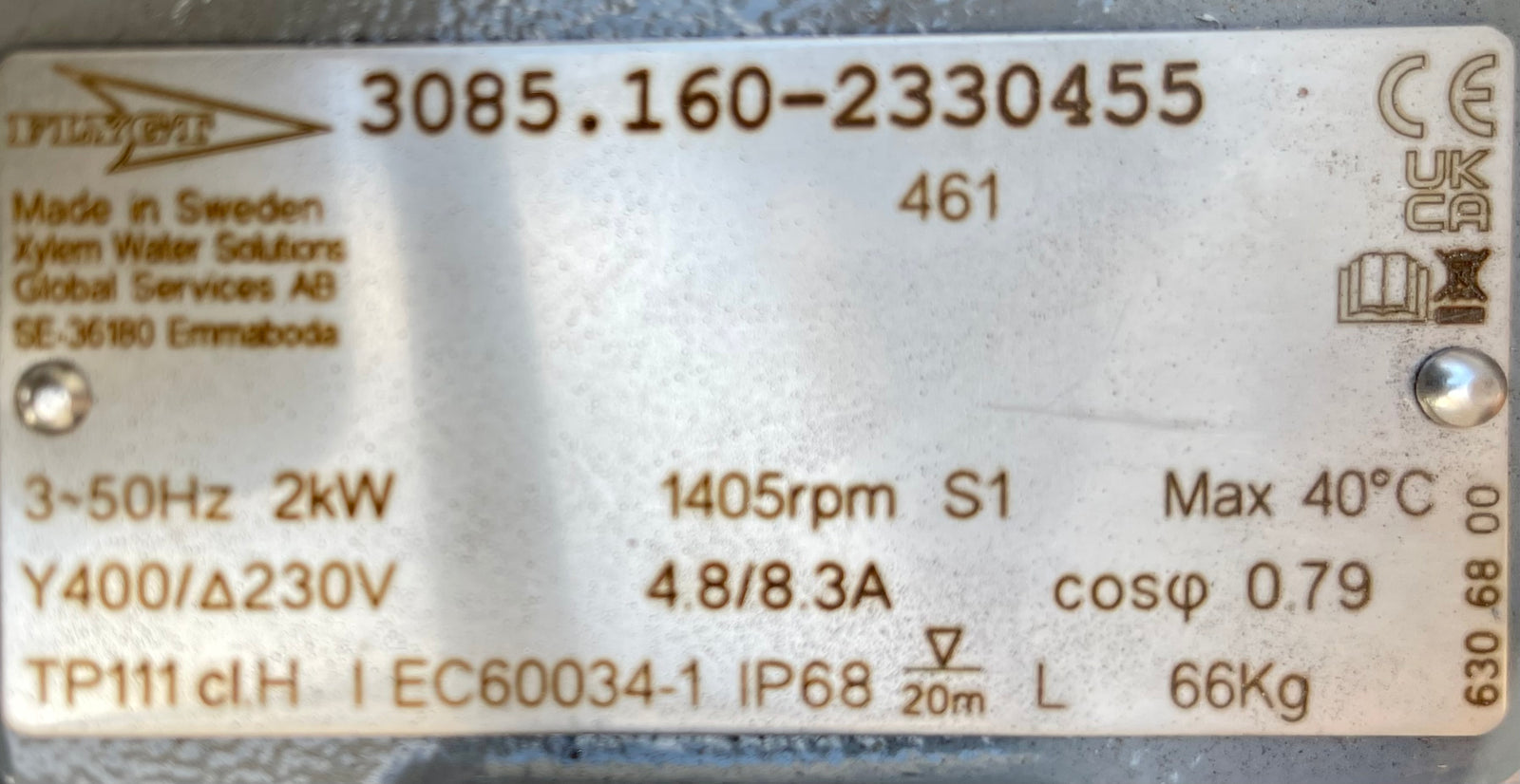 Flygt NP 3085.160 MT 461 2kw 415v Submersible Waste Pump #3894