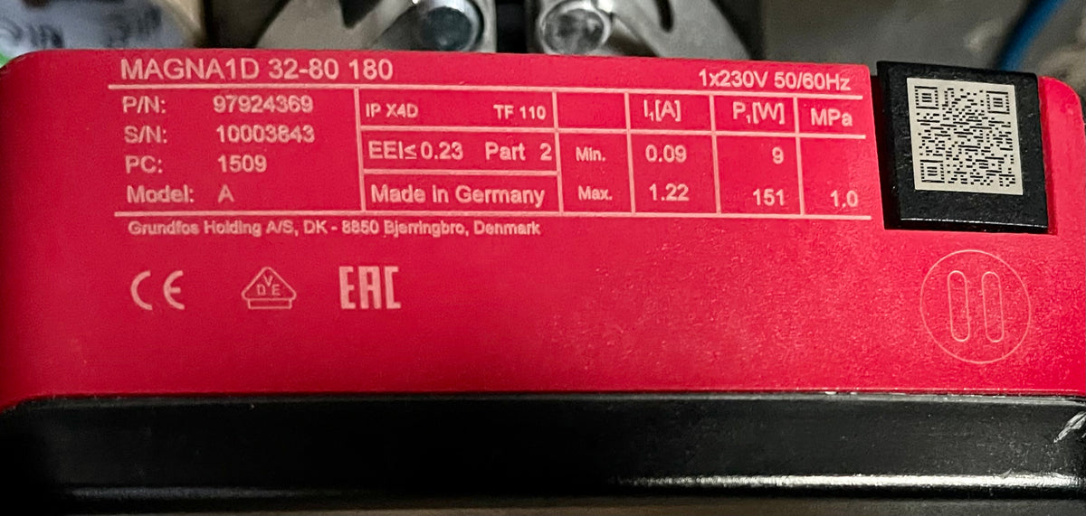 Grundfos Magna1 D 32-80 97924369 180mm Twin-Head Threaded Circulating Pump #3900 USED