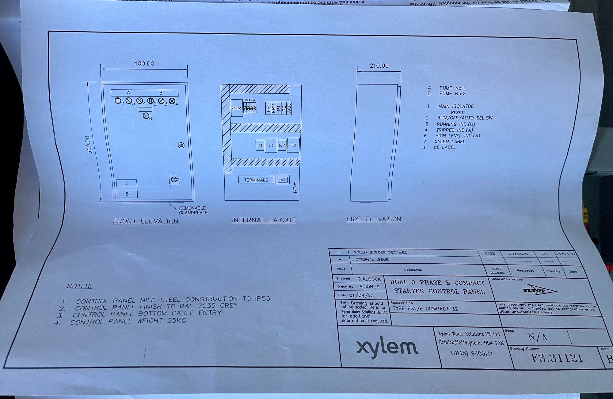 Flygt Dual Control Panel 3 phase 2 pump 2.5 to 4.0 A DOL E-Compact 32 #3992