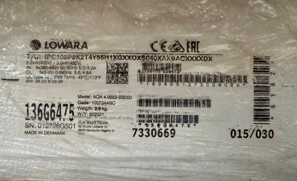 Lowara Aquavar Drive 2.2kW 415v AQA 4.022-BB000 10073A4BL #4546
