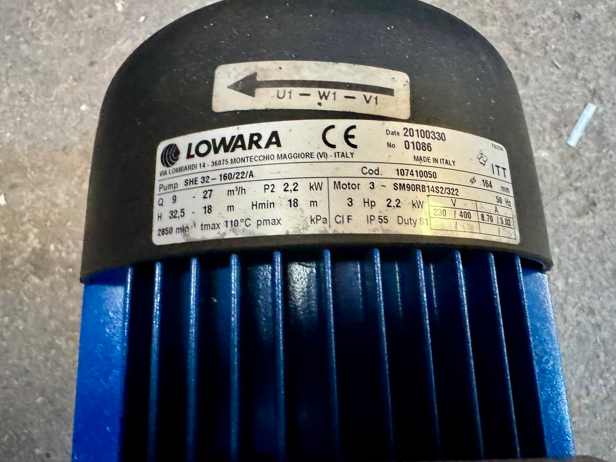 Lowara SHE 32-160/22/A End Suction Circulator Pump Stainless 107410050 DN32 2.2kW #4690