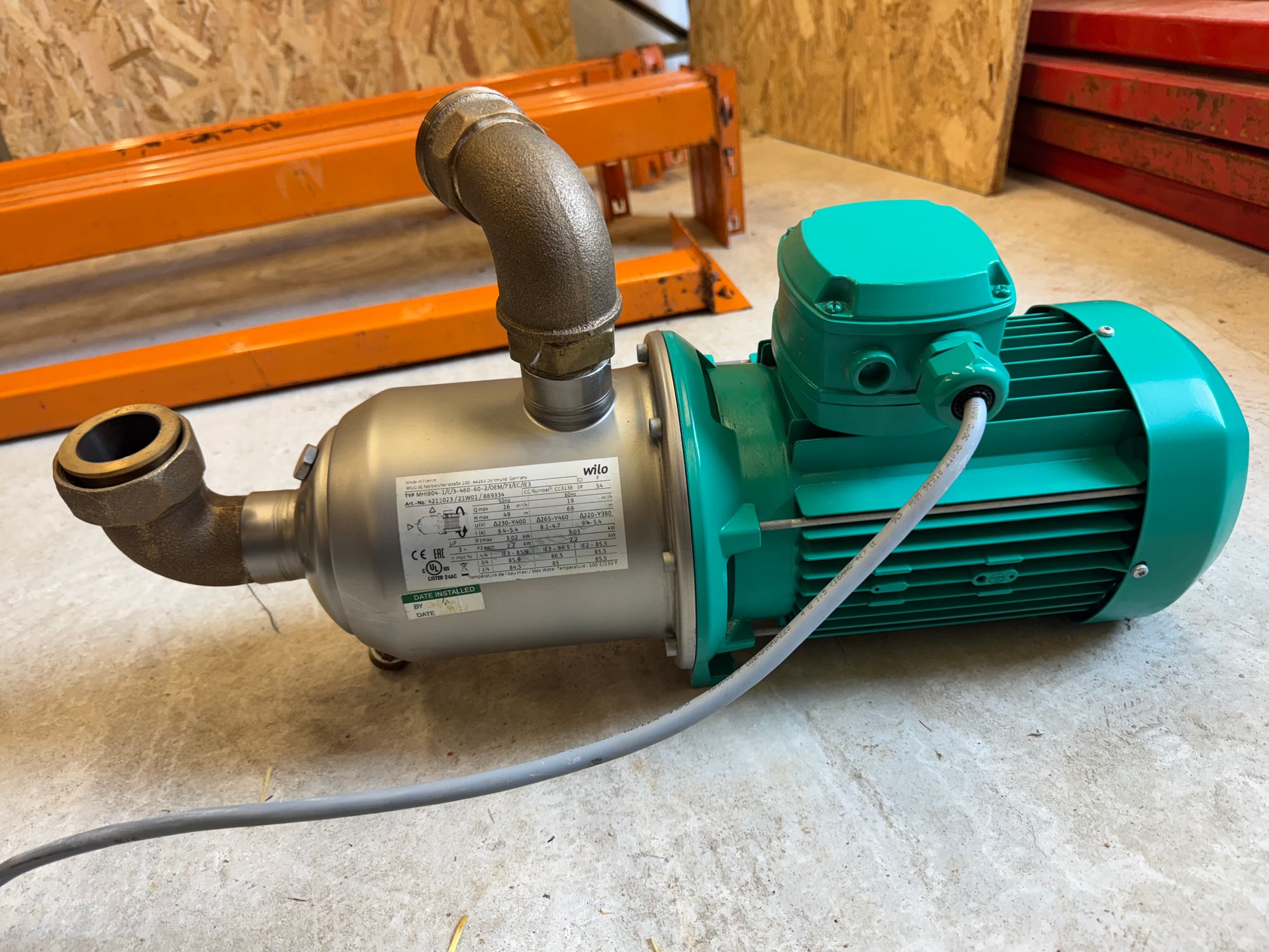 Wilo MHI 804-1/E/3-460-60-2/OEM/73 Horizontal Multistage Pump 415v 2.2kW 4211023 #4765 USED