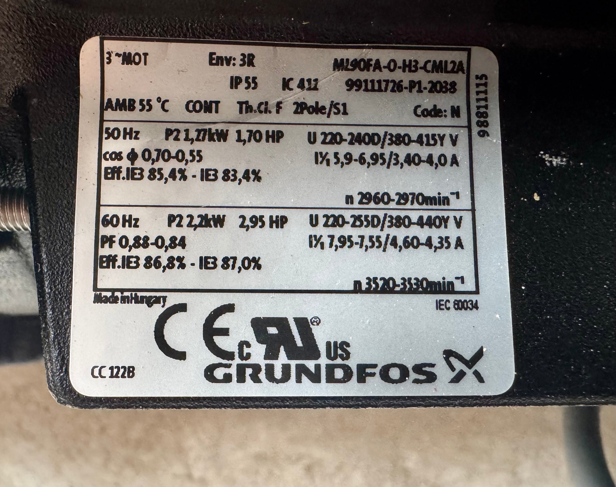 Grundfos CM 10-2 A-R-I-E-AQQE O-A-A-N Horizontal Multistage Pump 415v 1.27kW  98396198 #4759 USED
