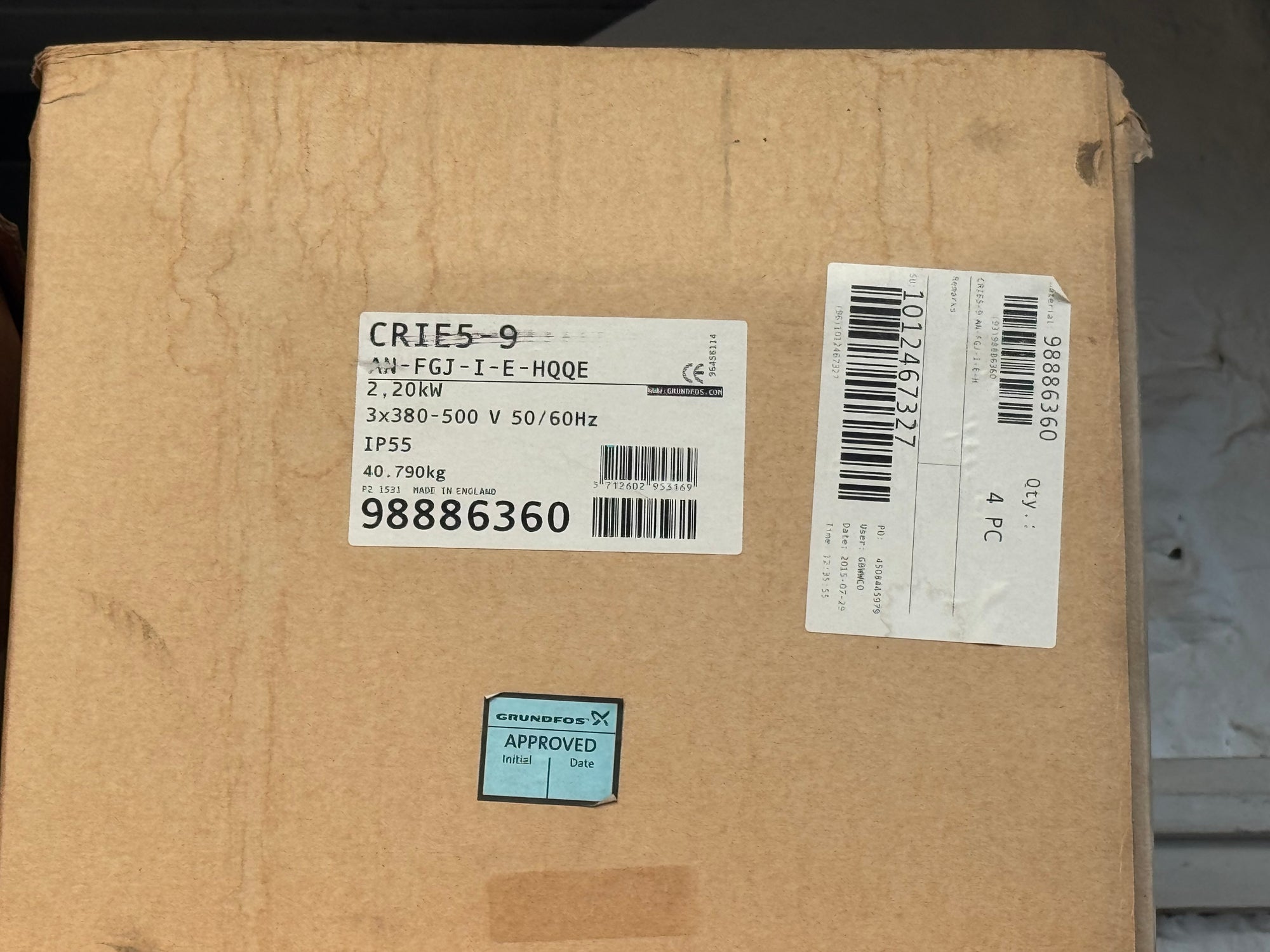 Grundfos CRIE 5-9 AN FGJ I E HQQE 2.2kw 415v Vertical Multistage Pump 98886360 #4742