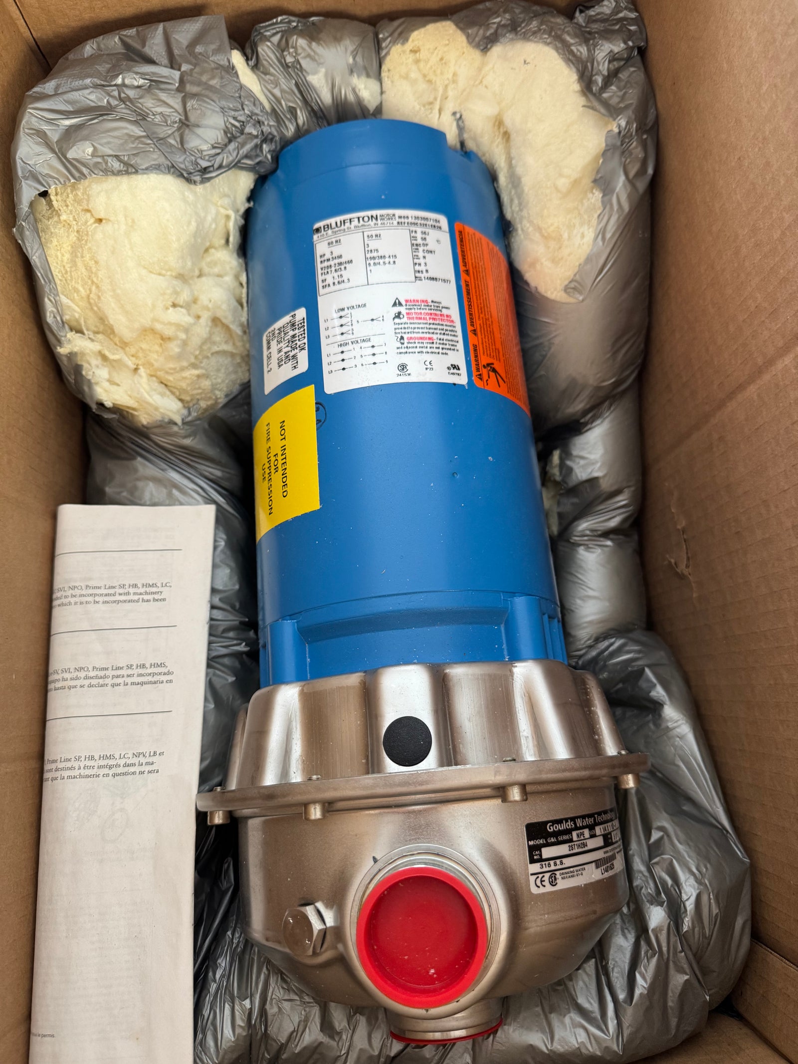 Goulds 2ST1H2B4 NPE Series SS Centrifugal Pump Model 1-1/4 x 1-1/2-6 3 HP 3500 RPM 60 hz 208-230/460 V #4748