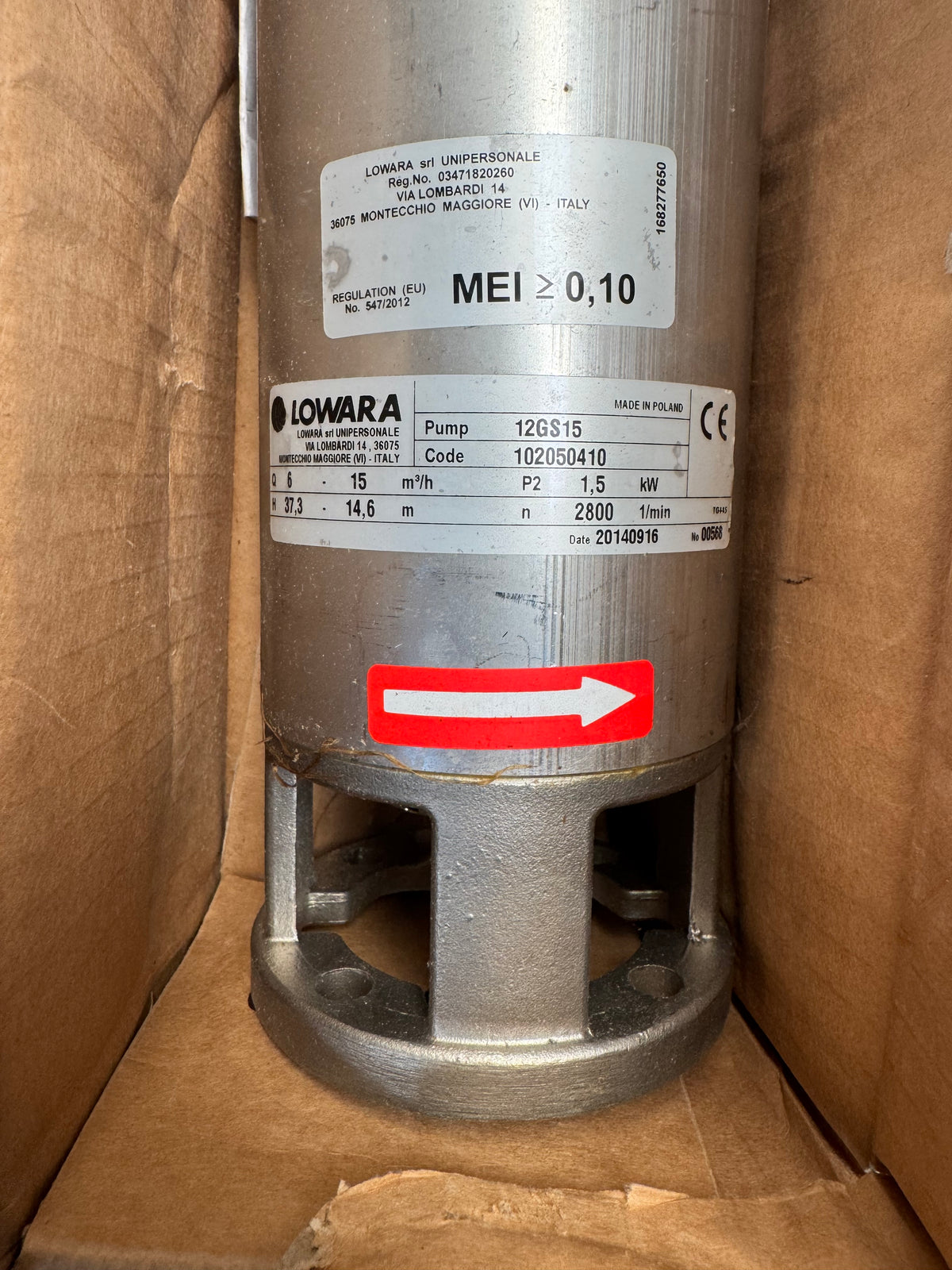 Lowara 12GS15 Borehole Pump 1.5kW 102050410 Bareshaft #4769