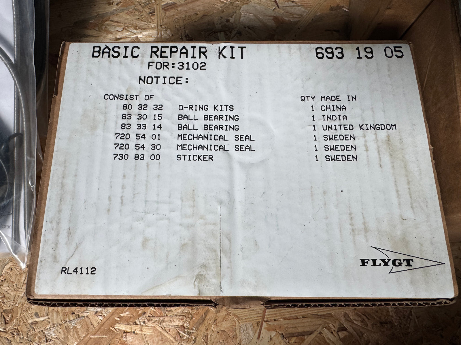 Flygt 3102 Basic Repair Kit 693 19 05 Shaft Seal Bearing #4771