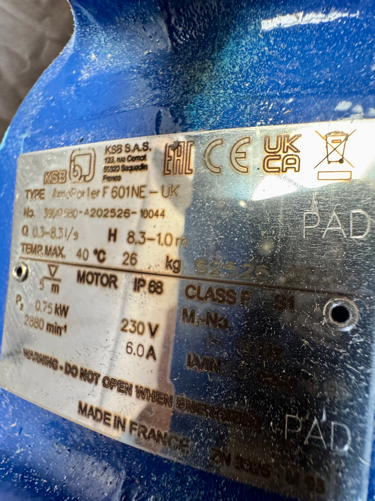 KSB AMA Porter 601 NE-1 240v Submersible Pump Without Floatswitch 0.75kw 39017580 #4764