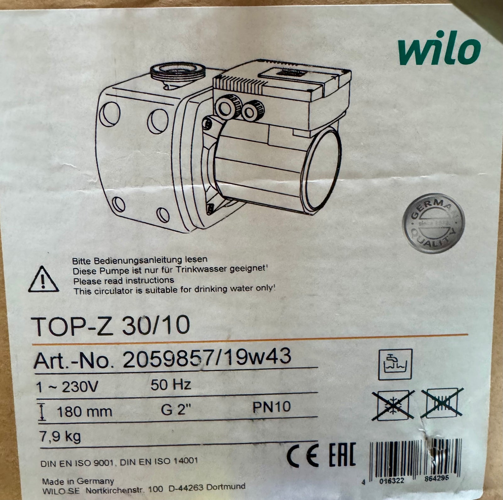Wilo TOP Z 30/10 RG 2059857 230v Hot Water Circulator Pump Red Brass/bronze #4779