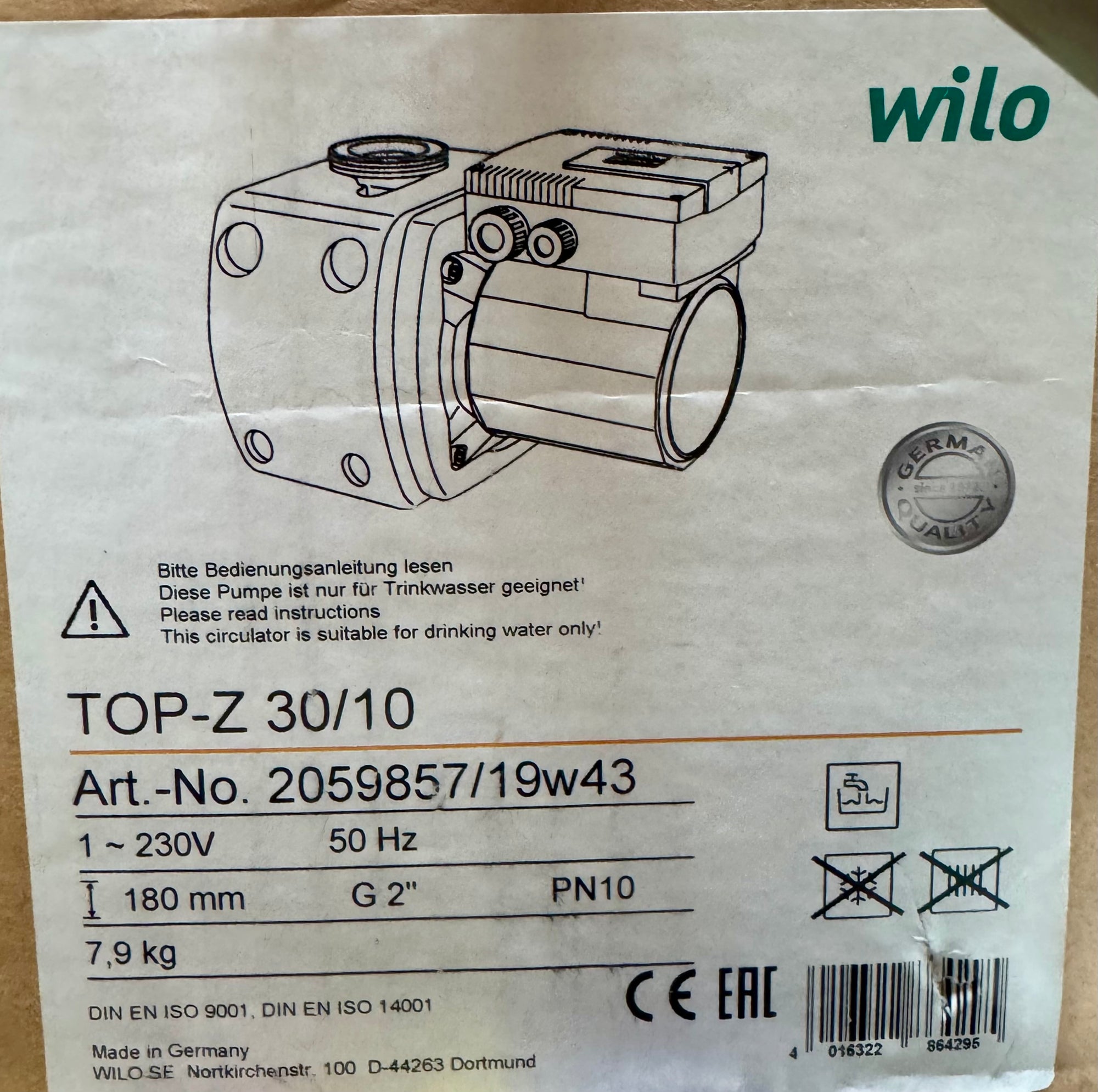 Wilo TOP Z 30/10 RG 2059857 230v Hot Water Circulator Pump Red Brass/bronze #4779
