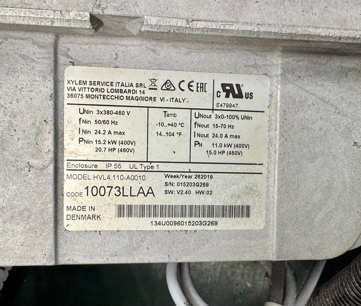 Lowara Hydrovar HVL4.110-A0010 Pump Control Inverter 11kw 10073LLAA #4785A