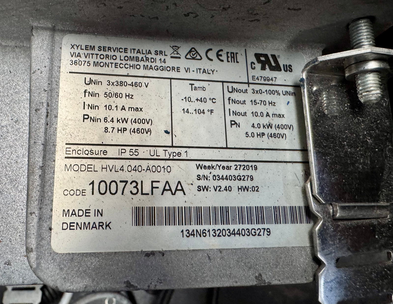 Lowara Hydrovar HVL4.040-A0010 Pump Control Inverter 4kw 10073LFAA #4786A