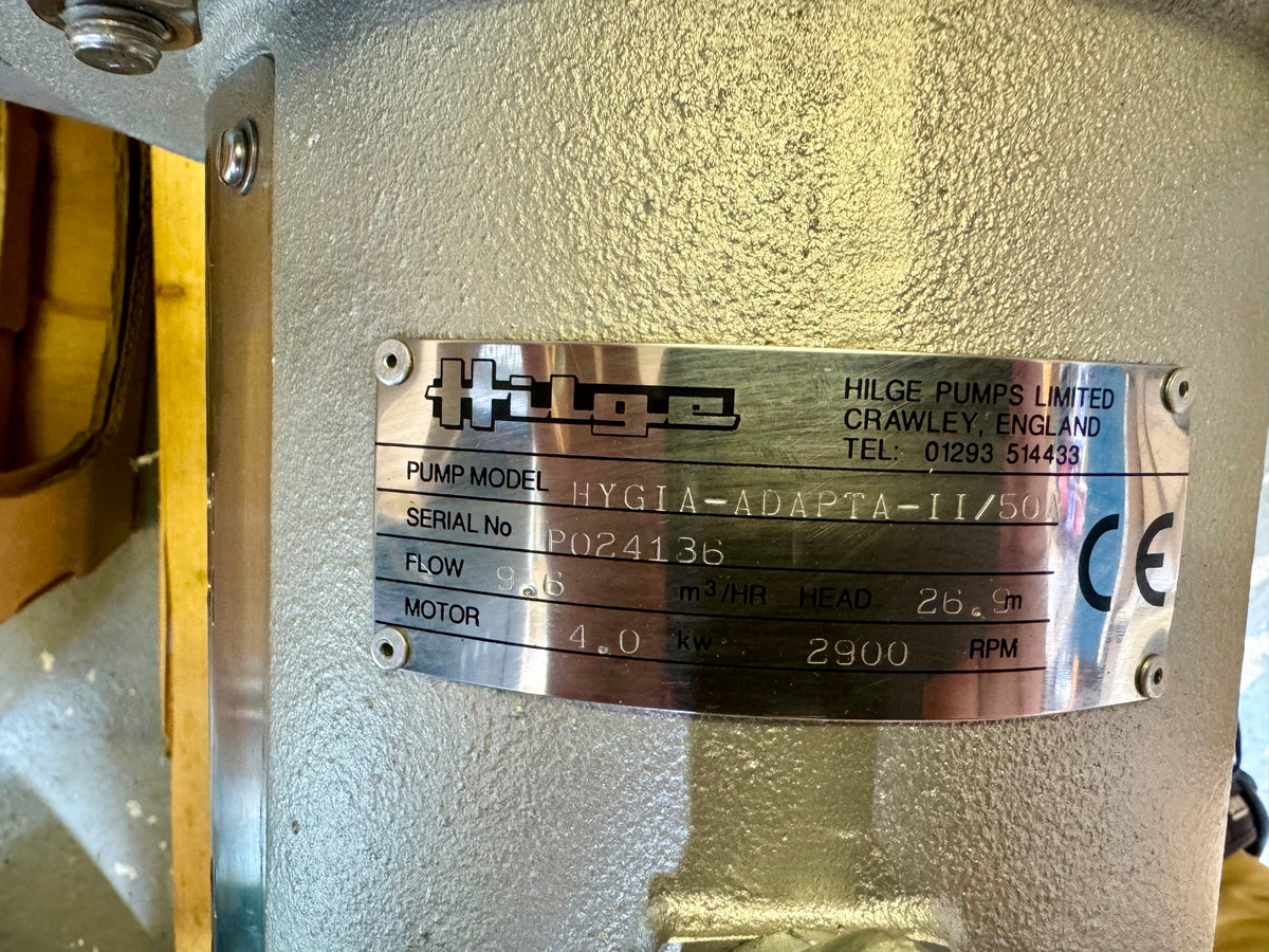 Hilge Hygia Adapta II/50A 4kW Stainless Steel Centrifugal End Suction pump DN50 #4072