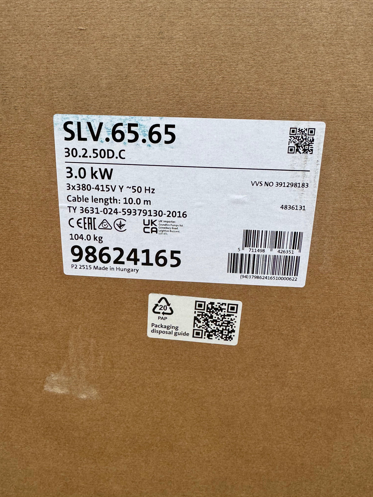 Grundfos SLV 65.65.30.2.50D.C 3kW 415v Submersible Waste Pump Dn65 98624165 #4778