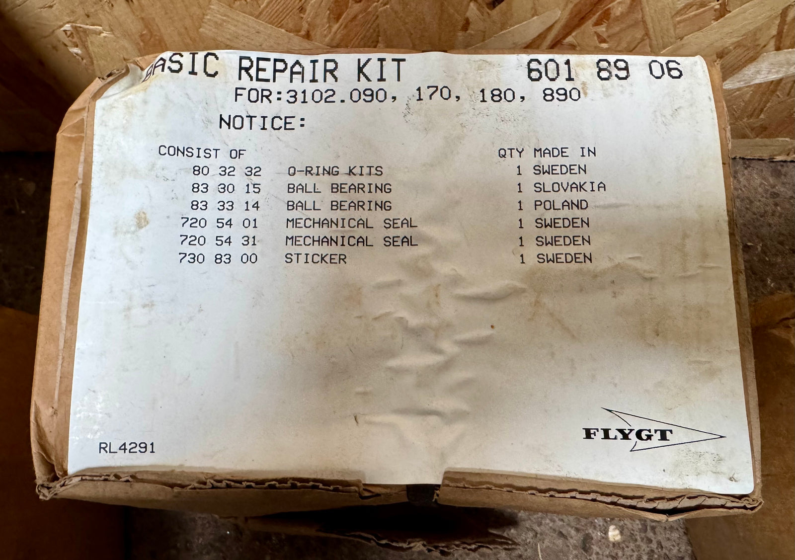 Flygt 3102 Basic Repair Kit 601 89 06 Shaft Seal Bearing #4786