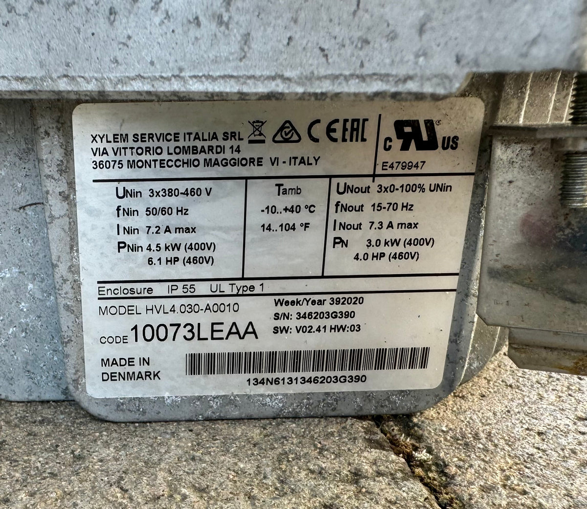 Xylem Lowara Hydrovar HVL4.030-A0010 Inverter Controller 10073LEAA 415v 3kw #4122 Used