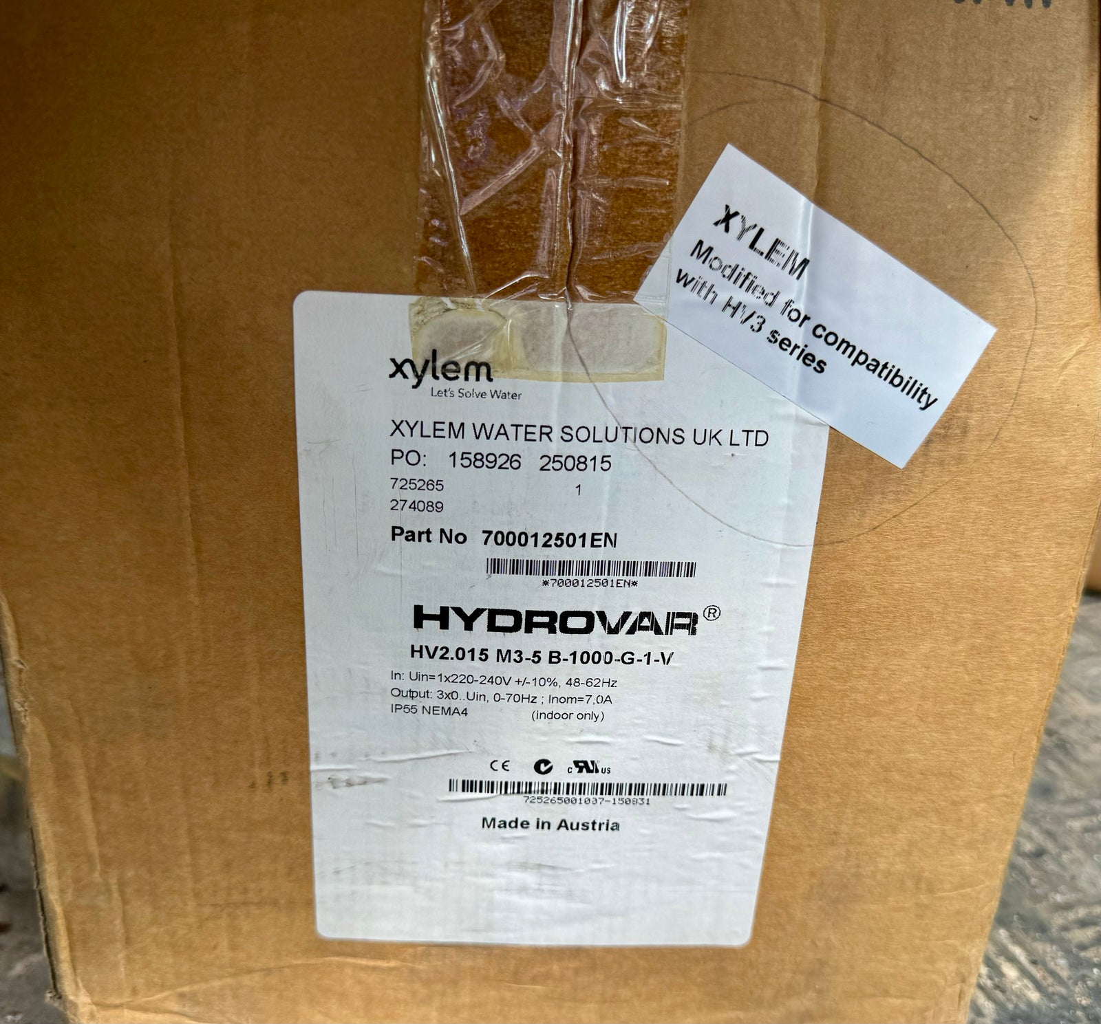 Xylem Hydrovar Inverter Control Unit HV 2.015 M3-5 B-1000-G-1-V01.4 1.5kW ITT 240v #4166