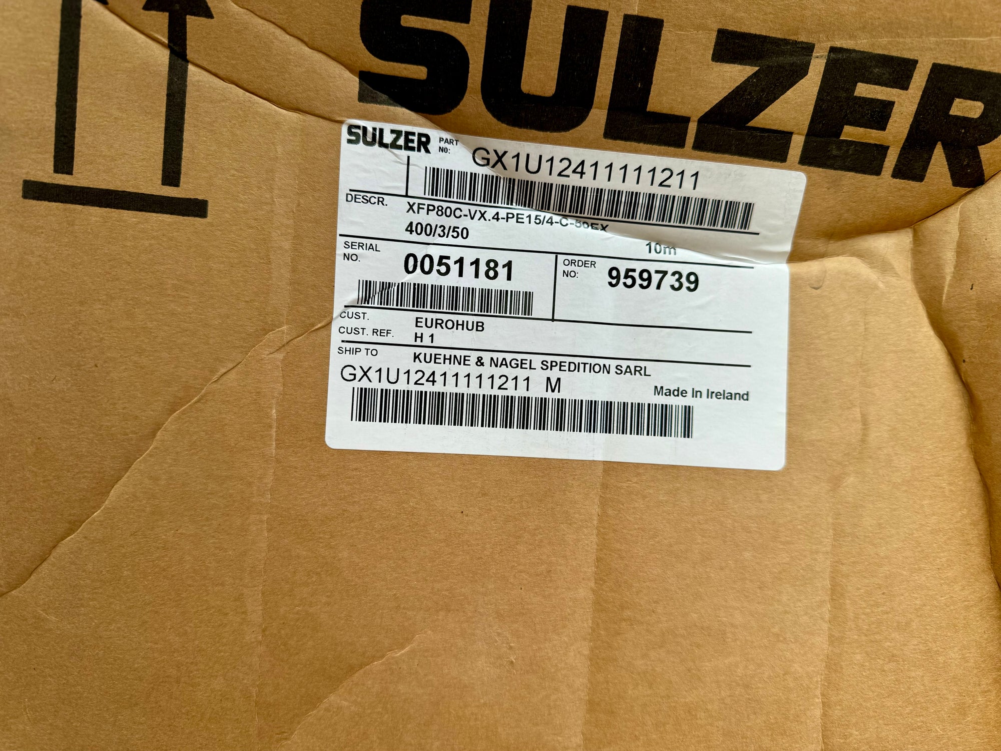 ABS Sulzer XFP80C-VX.4-PE15/4-D01*10m Submersible Vortex Pump 400v 1.5kw DN80 GX1U12411111211  #4175
