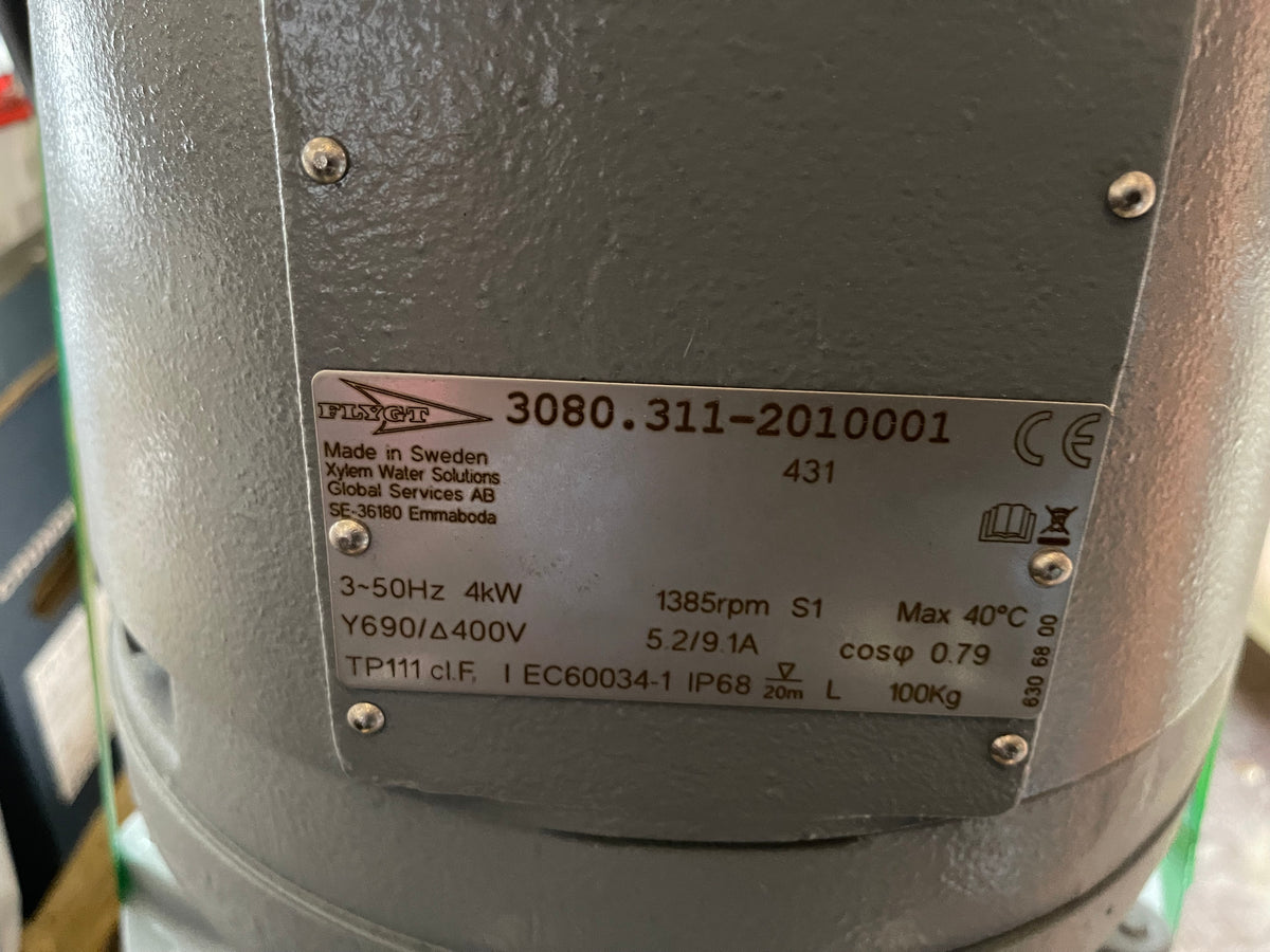Flygt BIBO 3080.311 MT 4kW 431 400v submersible sludge pump #3446