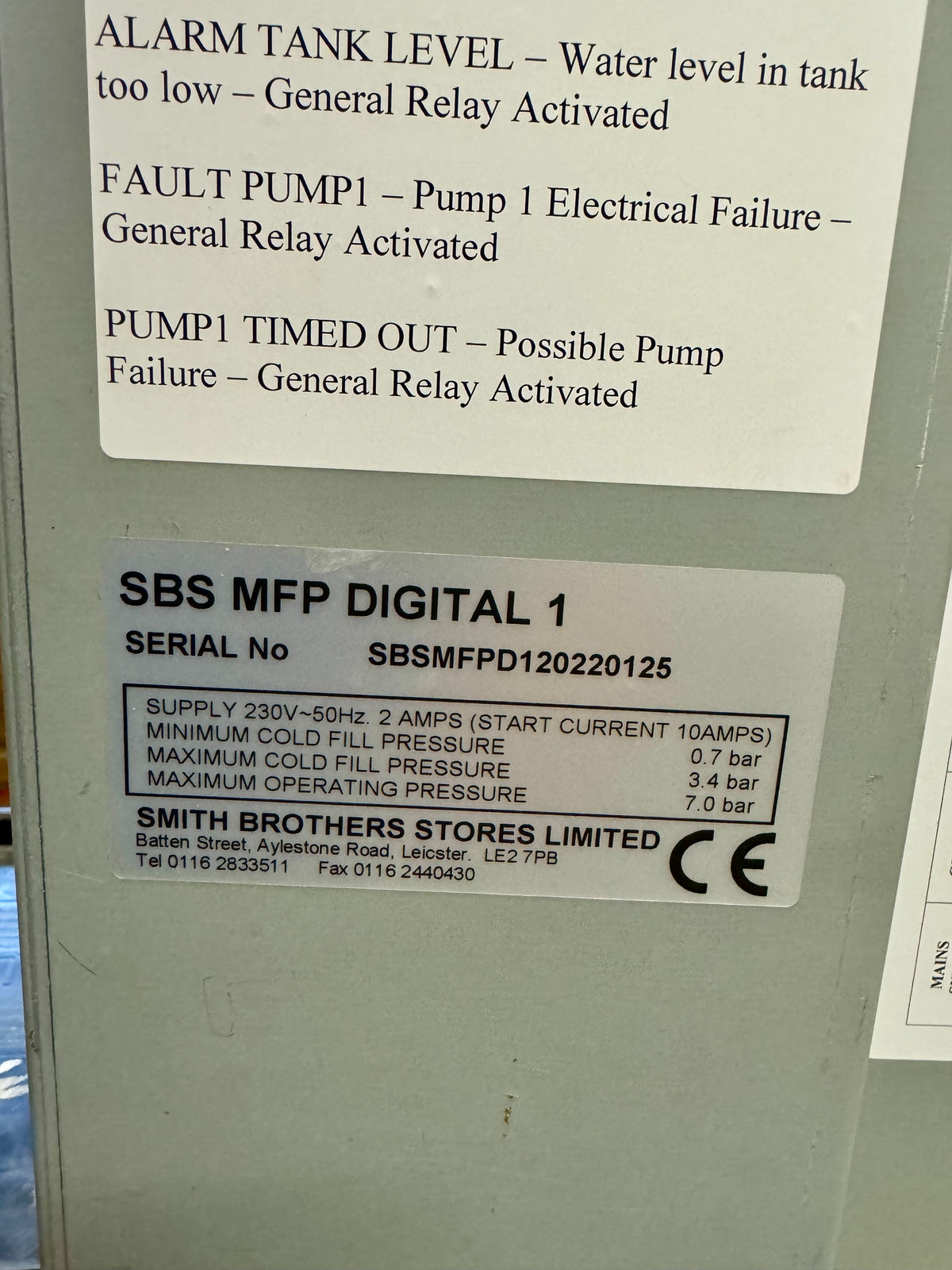 SBS MFP DIGITAL 1 Pressurisation Unit 3.4 BAR SINGLE PUMP #4431 USED