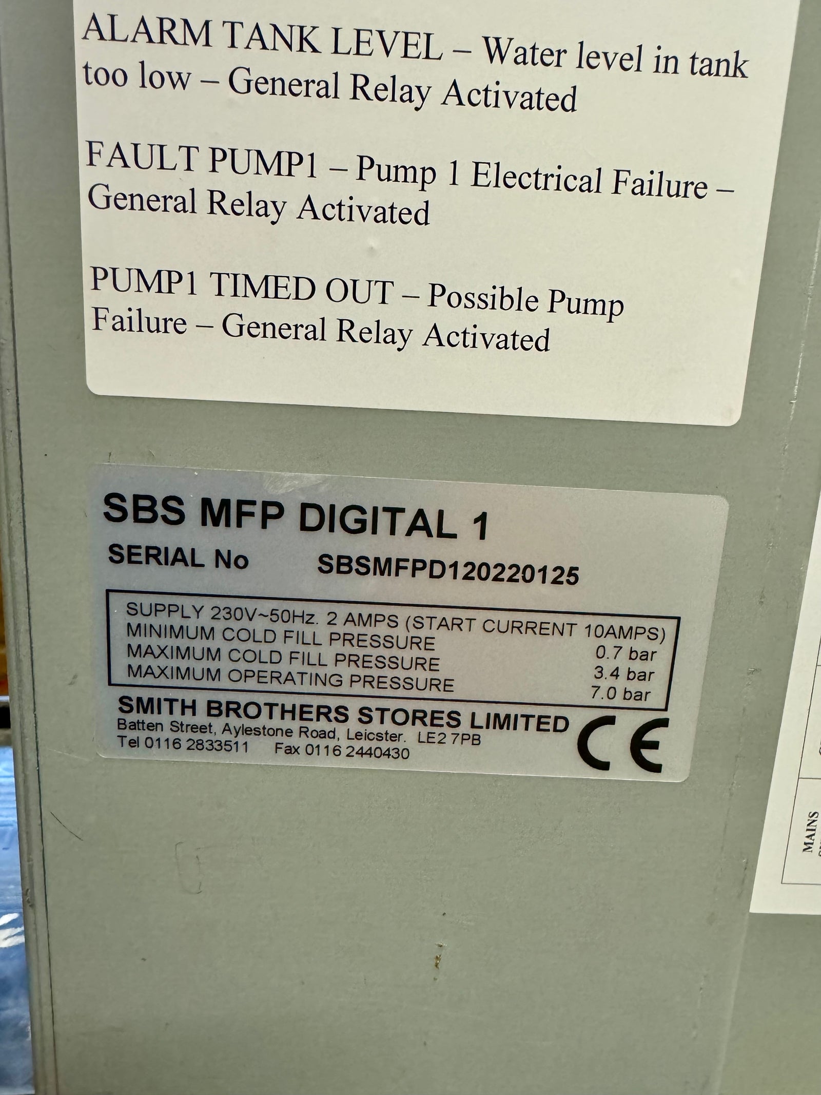 SBS MFP DIGITAL 1 Pressurisation Unit 3.4 BAR SINGLE PUMP #4431 USED