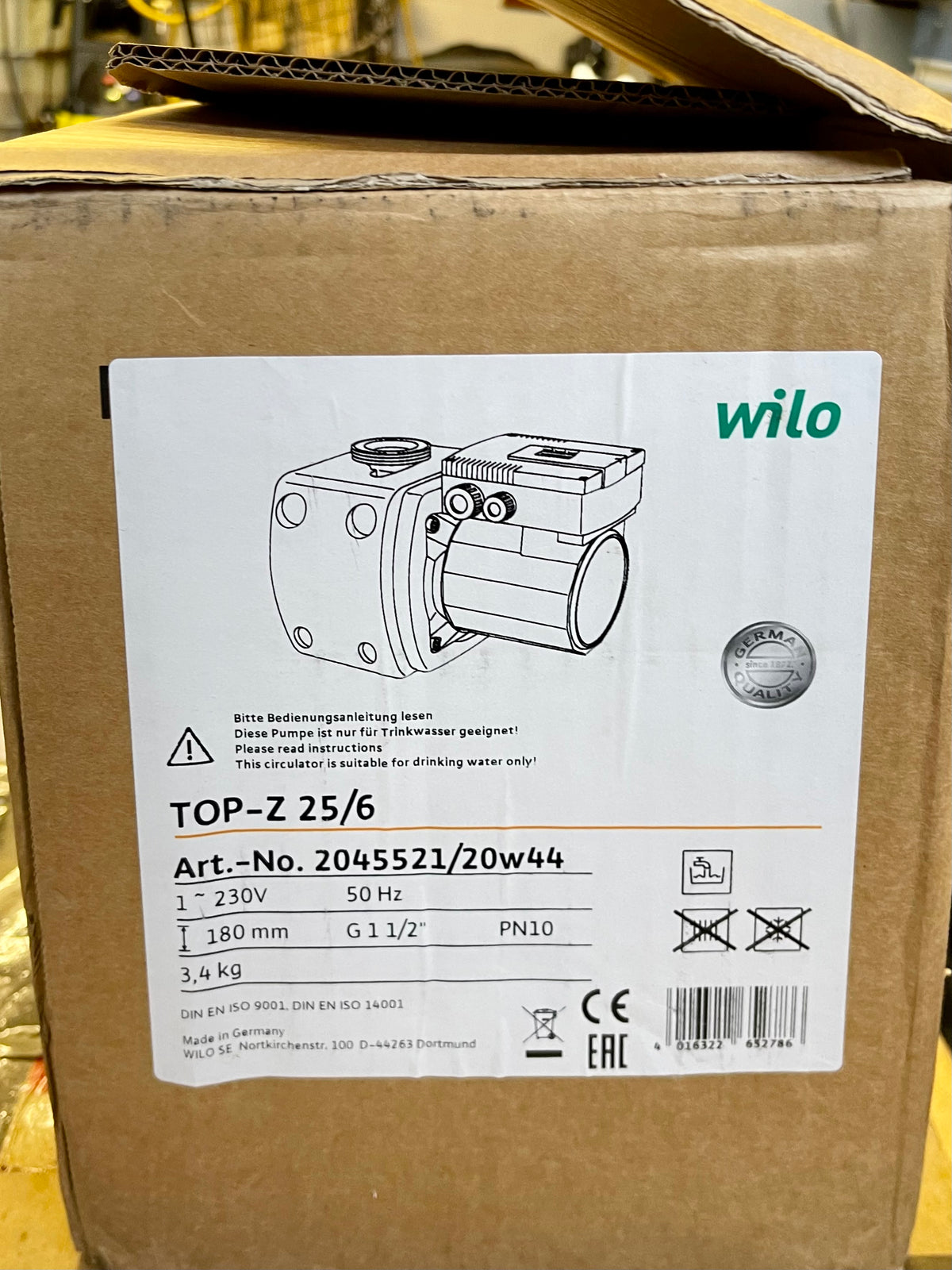 Wilo Top Z 25/6 240V 2045521 Circulator Pump Hot water drinking water #3498