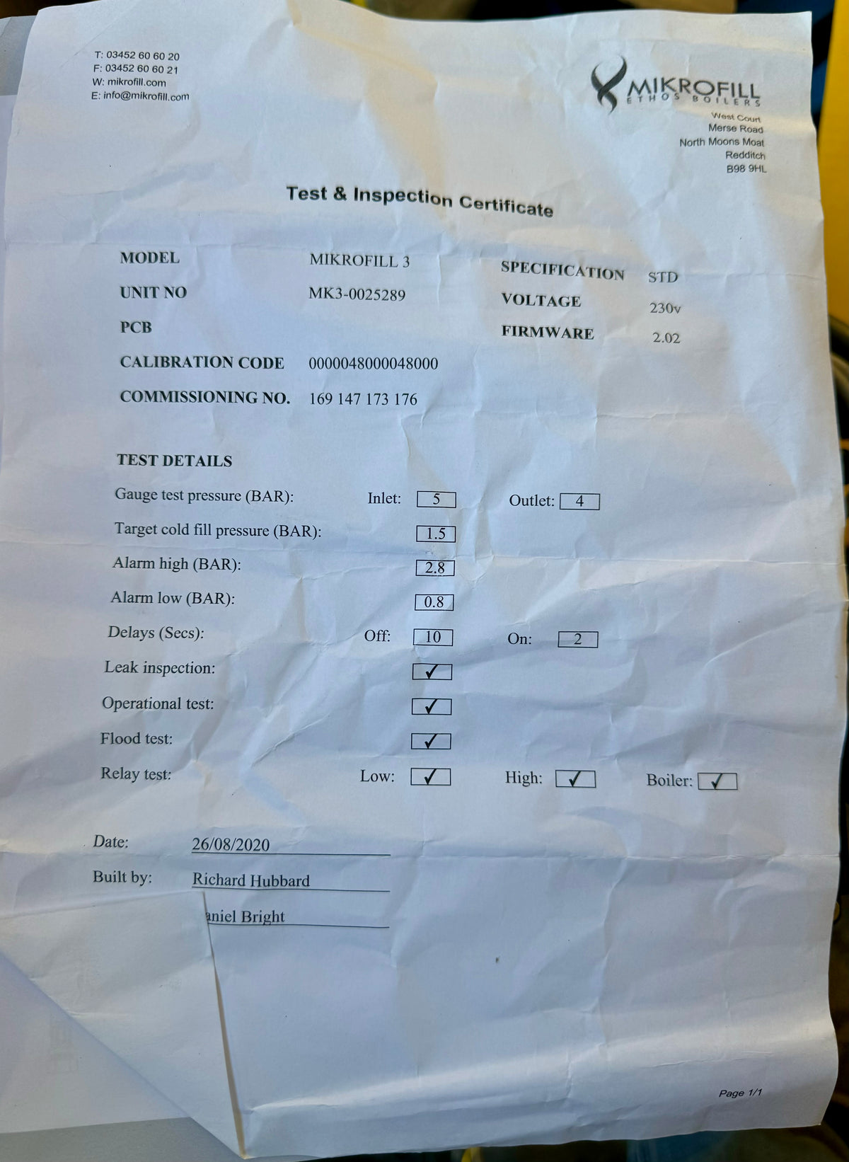 Mikrofill 3 Pressurisation Unit MIK120023 #4503/4530