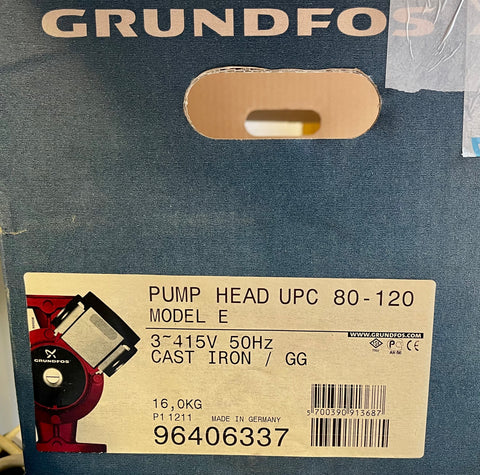 Grundfos UPC/D 80-120 Circulator Replacement Pump Head 415V 96406337 #3650 VAT