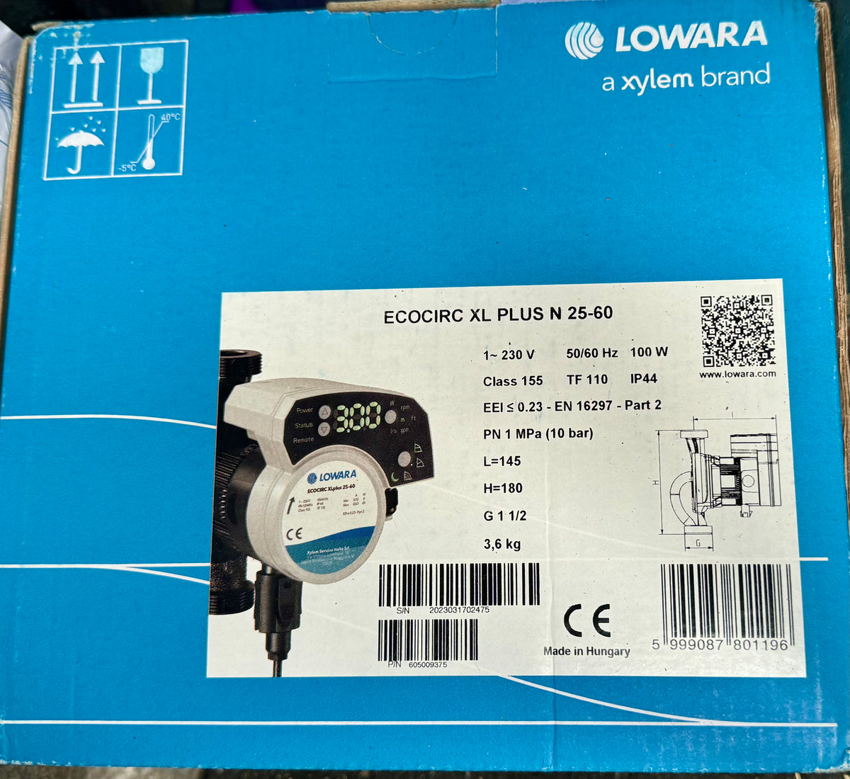 Lowara Ecocirc XLplus N 25-60 240v Stainless Circulator Pump 180 605009375 #4528