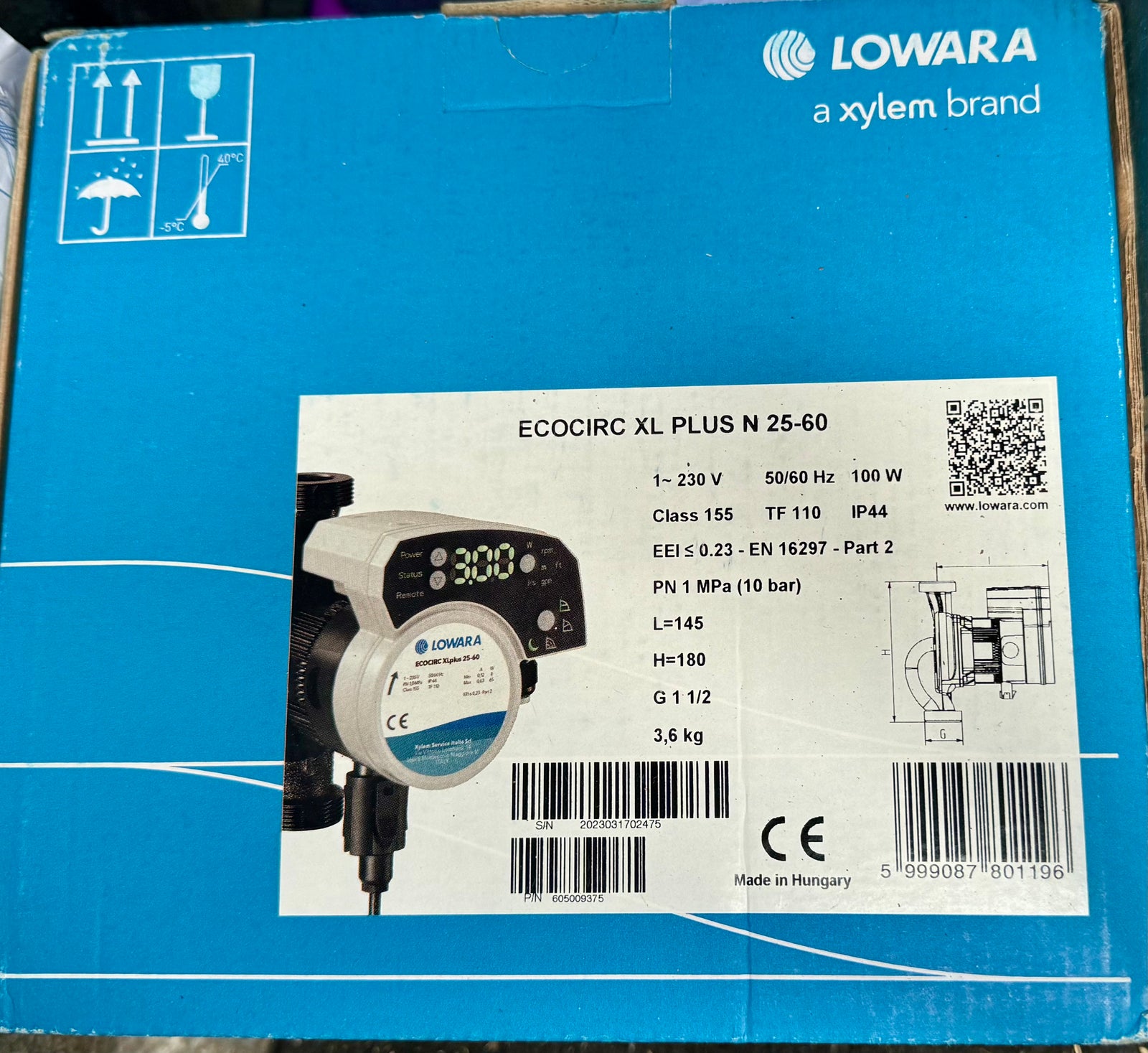 Lowara Ecocirc XLplus N 25-60 240v Stainless Circulator Pump 180 605009375 #4528