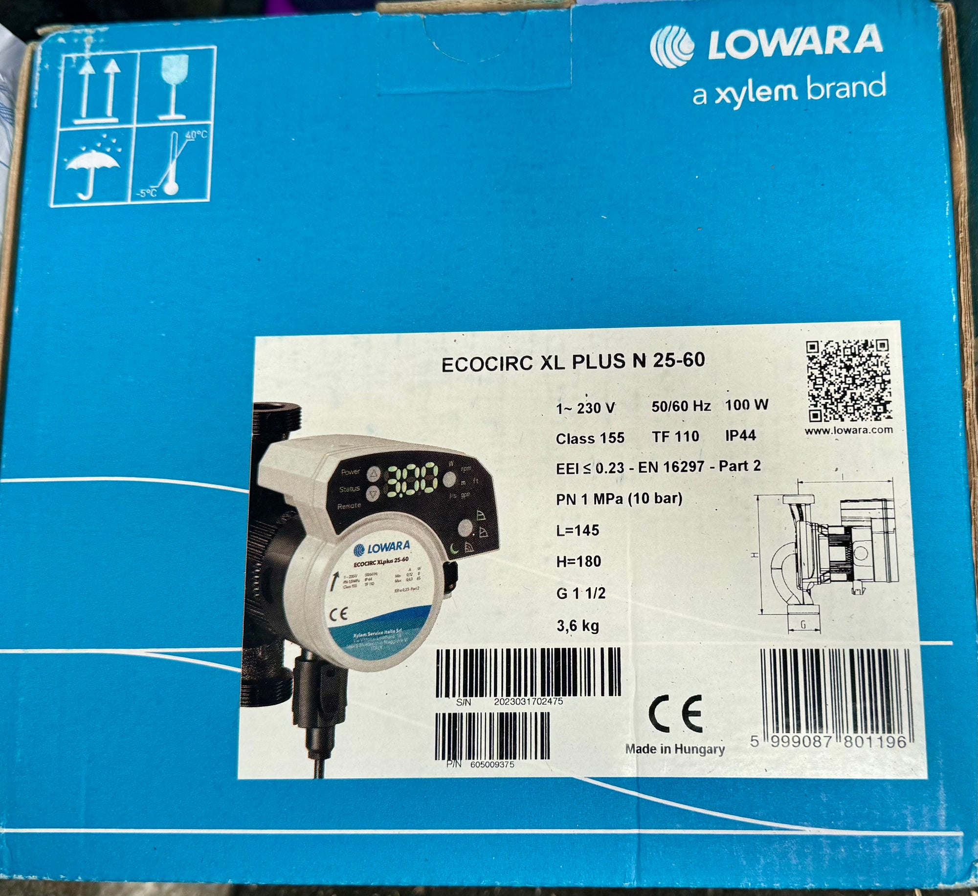 Lowara Ecocirc XLplus N 25-60 240v Stainless Circulator Pump 180 605009375 #4528