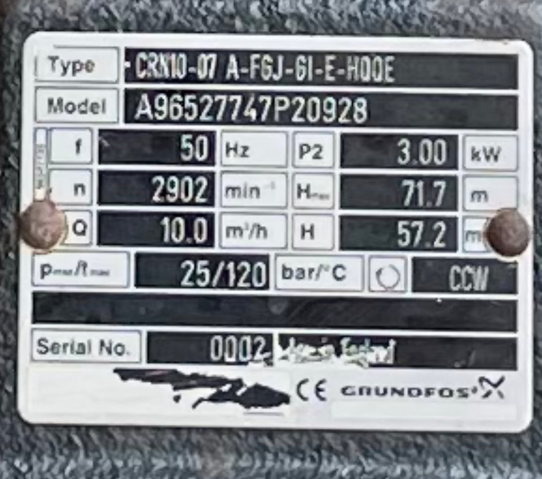 Grundfos CRN 10-7 96527747 Vertical Multistage Pump 3kw 400v #3132 USED