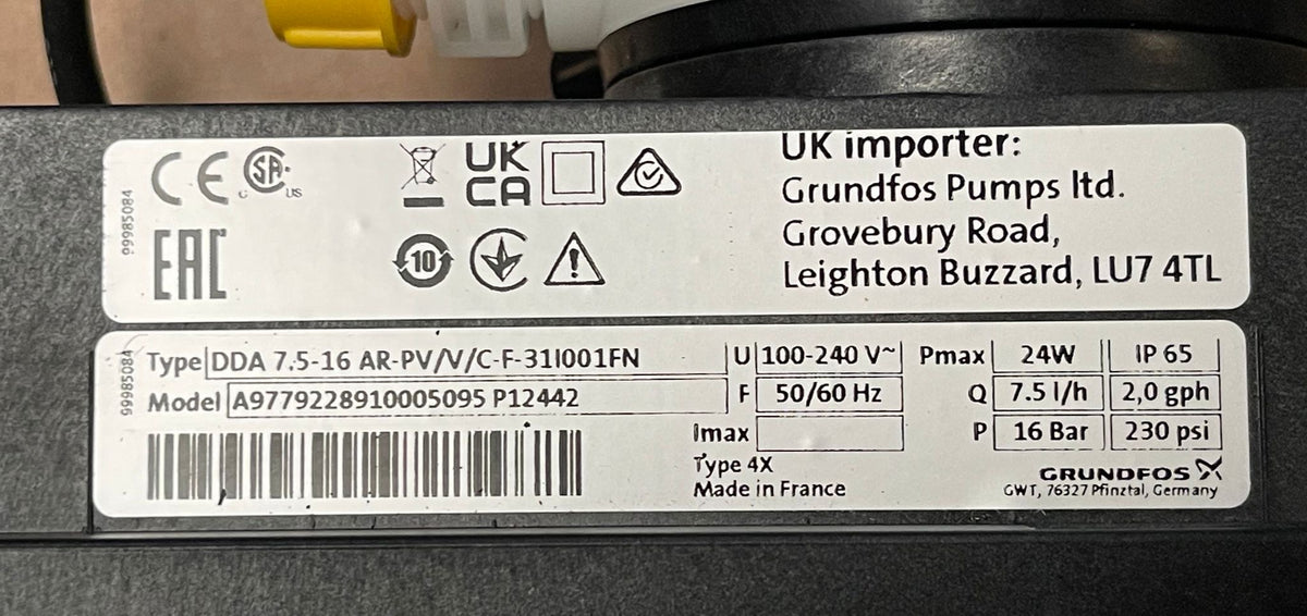 Grundfos DDA 7.5-16 AR-PV/V/C-F-31I001FN Ecolab Digital Chemical Dosing Pump 230V 97792289 #5011