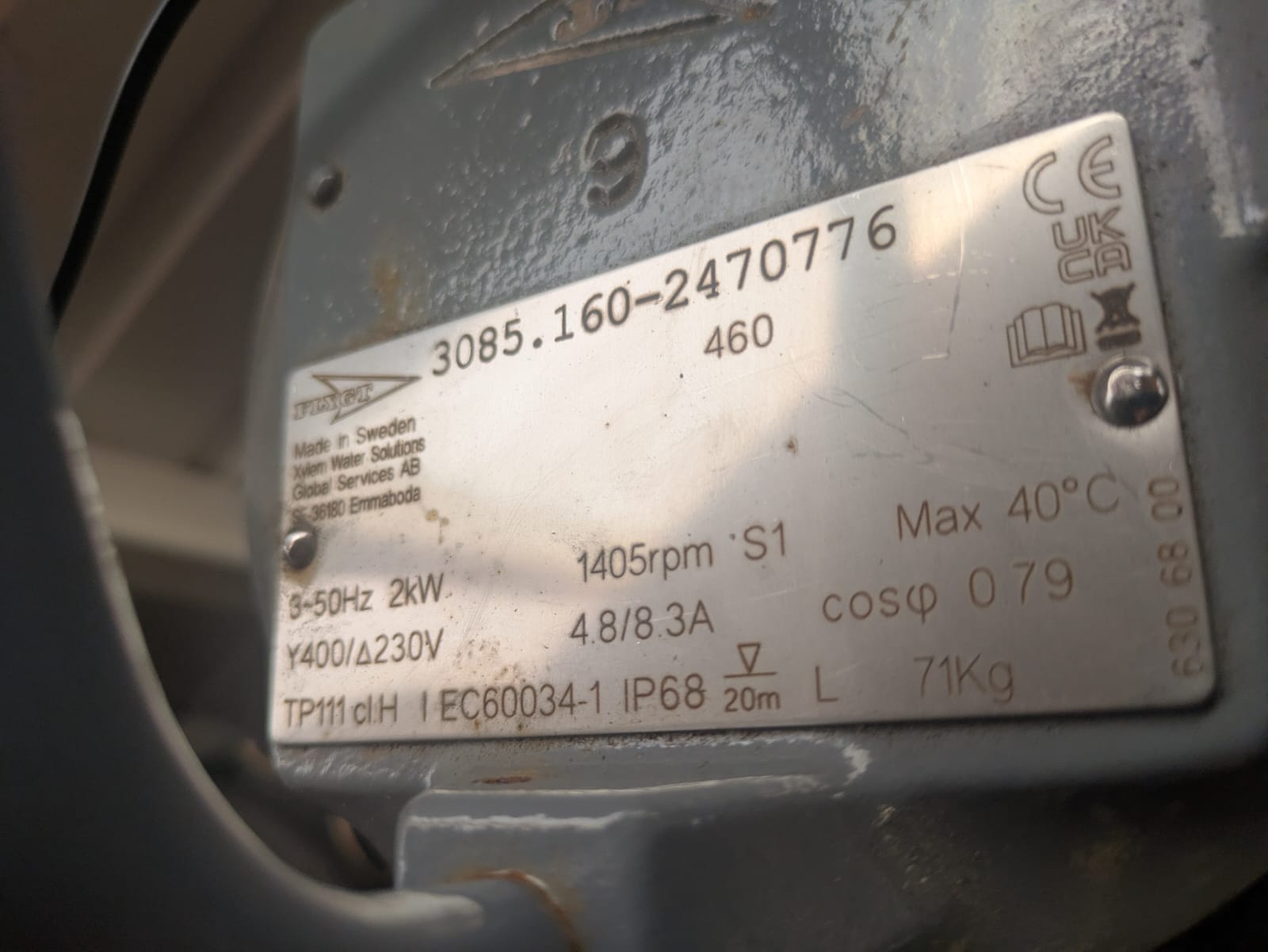 Flygt NS 3085.160 MT 460 2kw 415v Submersible Waste Pump #4514