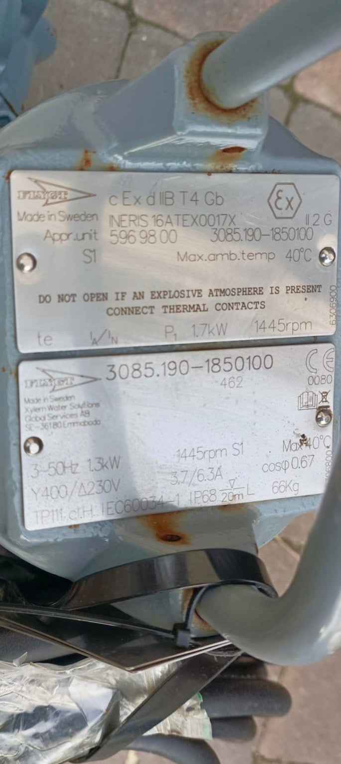 Flygt NP 3085.190 462 MT 1.3kw 400v submersible waste water pump #3427/3044/4020